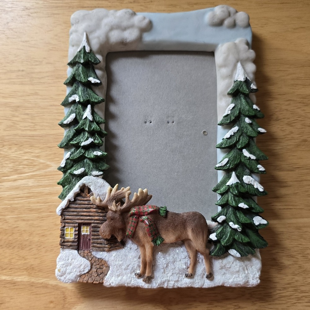 Rustic Moose Cabin Photo Frame 4x6 Winter Christmas Lodge Decor